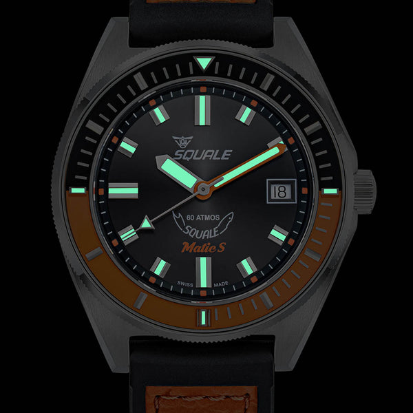 Squale Matic S Black Dial Watch with Leather-Rubber Strap #MATICBKOBK.RLOR