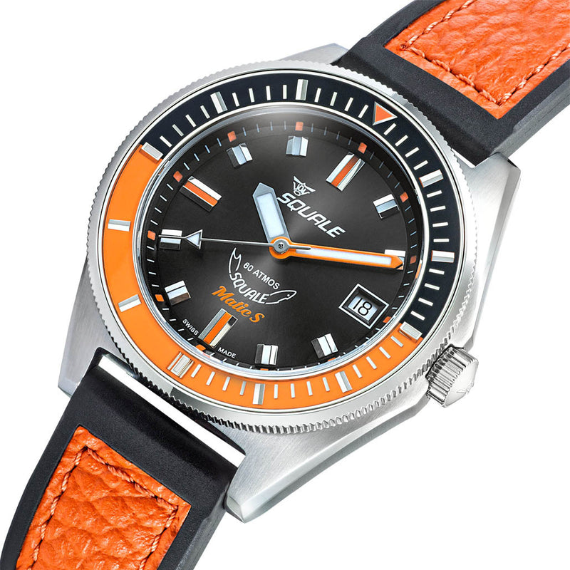 Squale Matic S Black Dial Watch with Leather-Rubber Strap #MATICBKOBK.RLOR