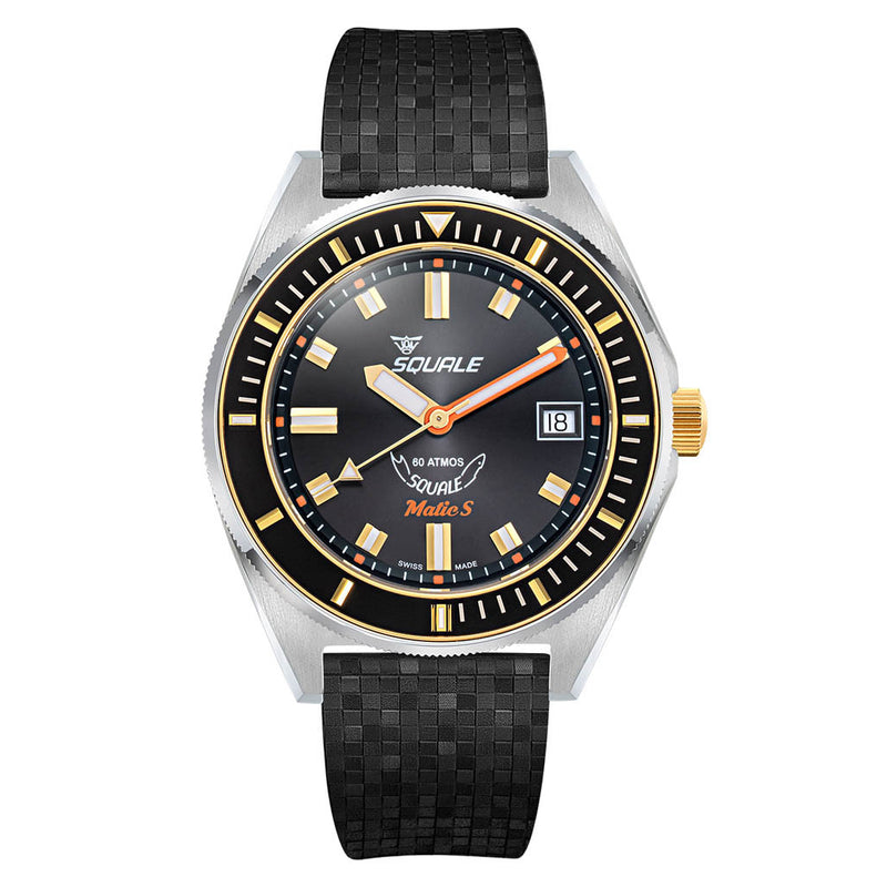 Squale Matic S Black Dial Watch with Mosaic Rubber Strap #MATICGBKBK.MRBK