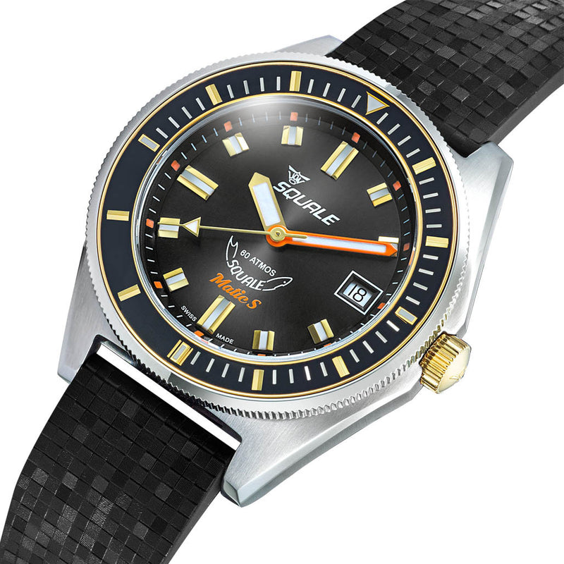 Squale Matic S Black Dial Watch with Mosaic Rubber Strap #MATICGBKBK.MRBK