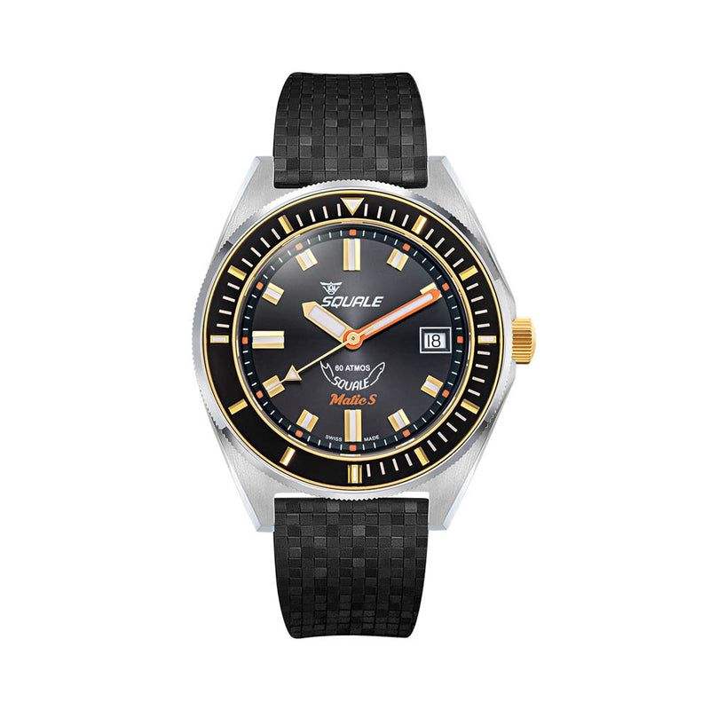 Squale Matic S Black Dial Watch with Mosaic Rubber Strap #MATICGBKBK.MRBK
