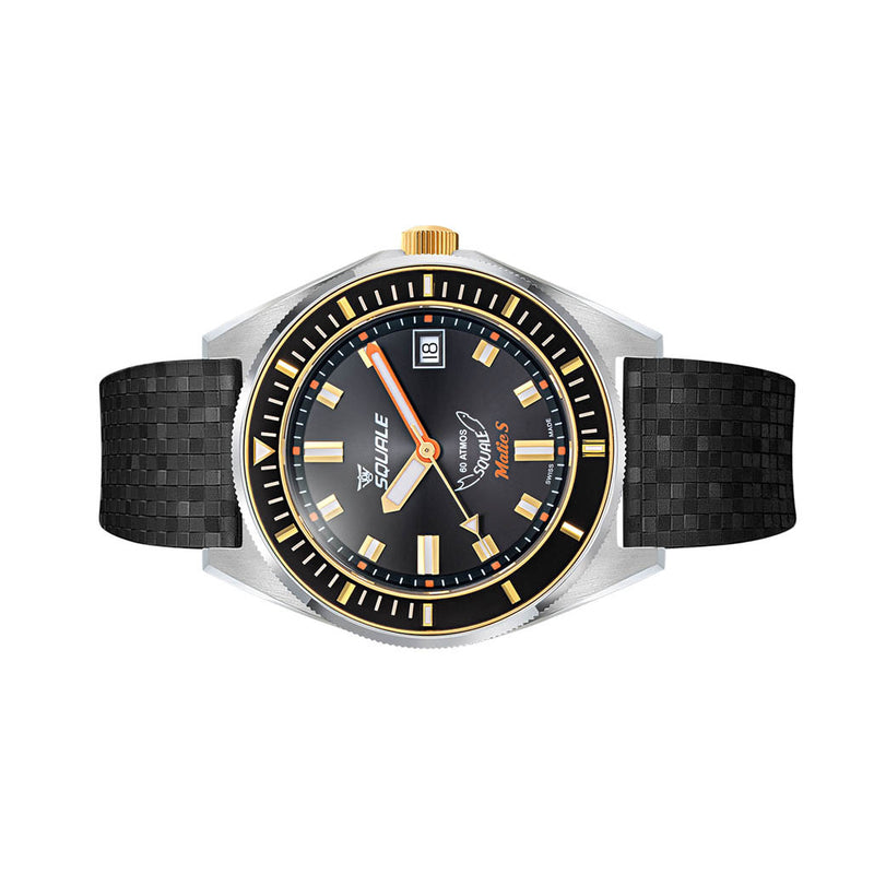 Squale Matic S Black Dial Watch with Mosaic Rubber Strap #MATICGBKBK.MRBK