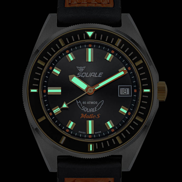 Squale Matic S Black Dial Watch with Leather-Rubber Strap #MATICGBKBK.RLOC