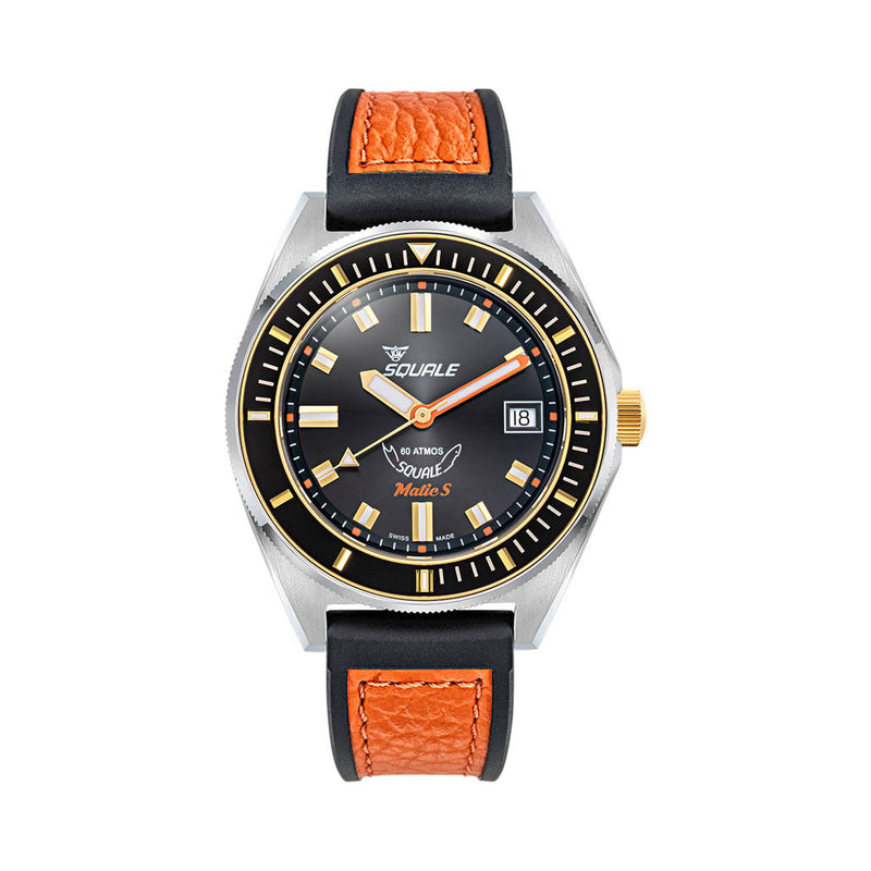 Squale Matic S Black Dial Watch with Leather-Rubber Strap #MATICGBKBK.RLOC