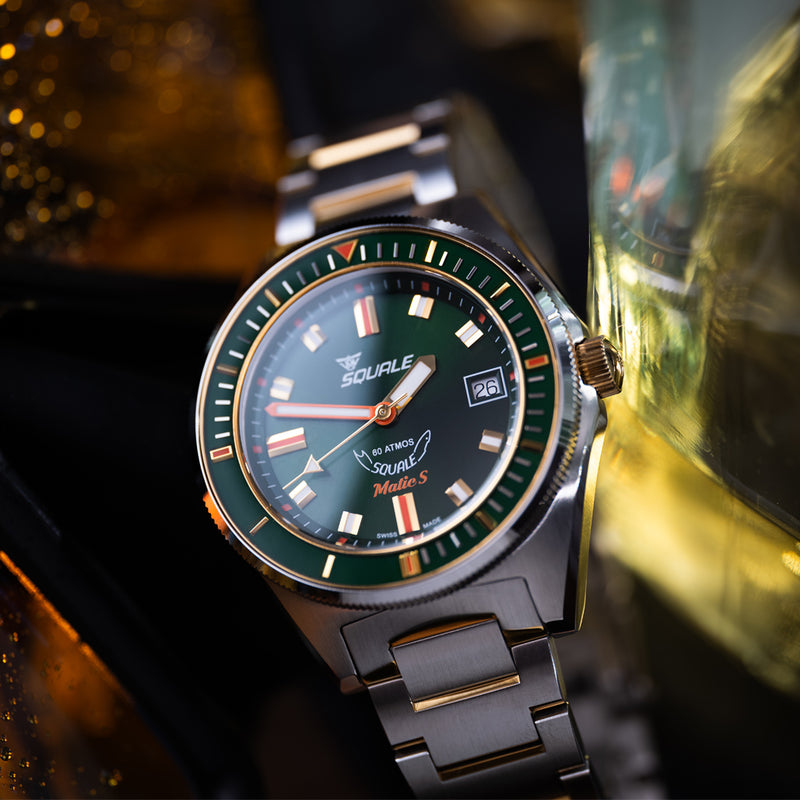 Squale Matic-S Sunburst Green Dial on Bracelet #MATICGGRGR.SSBI