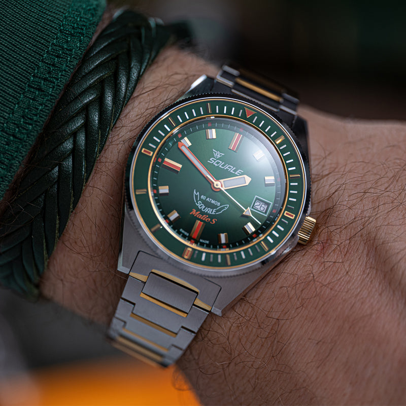 Squale Matic-S Sunburst Green Dial on Bracelet #MATICGGRGR.SSBI