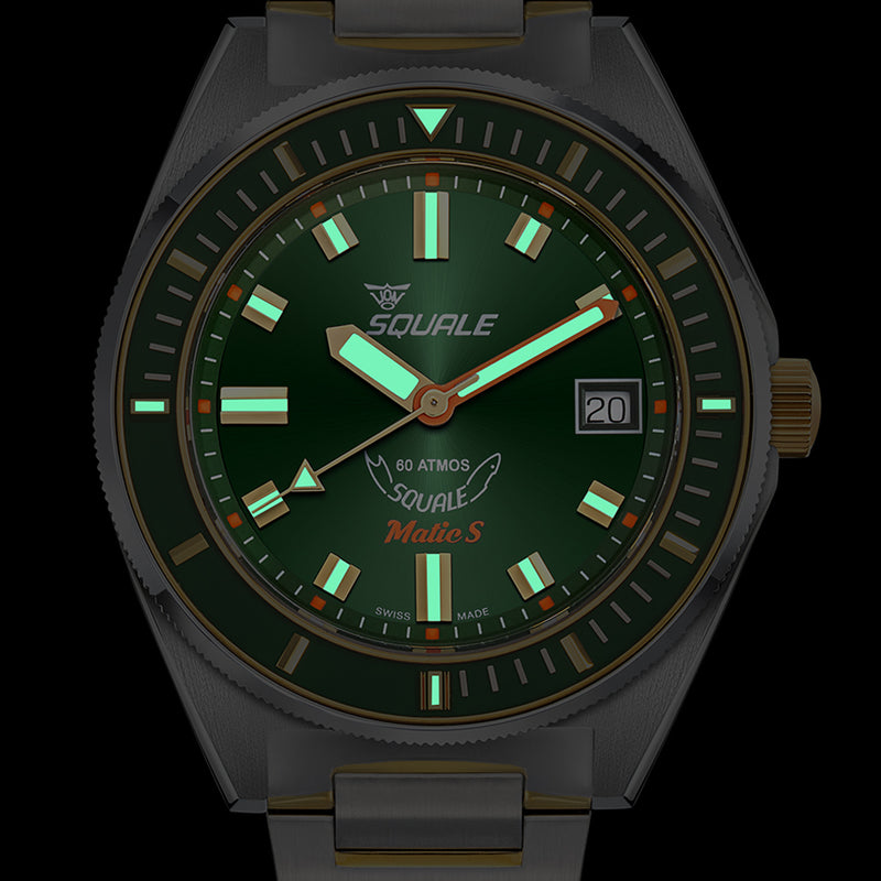 Squale Matic-S Sunburst Green Dial on Bracelet #MATICGGRGR.SSBI