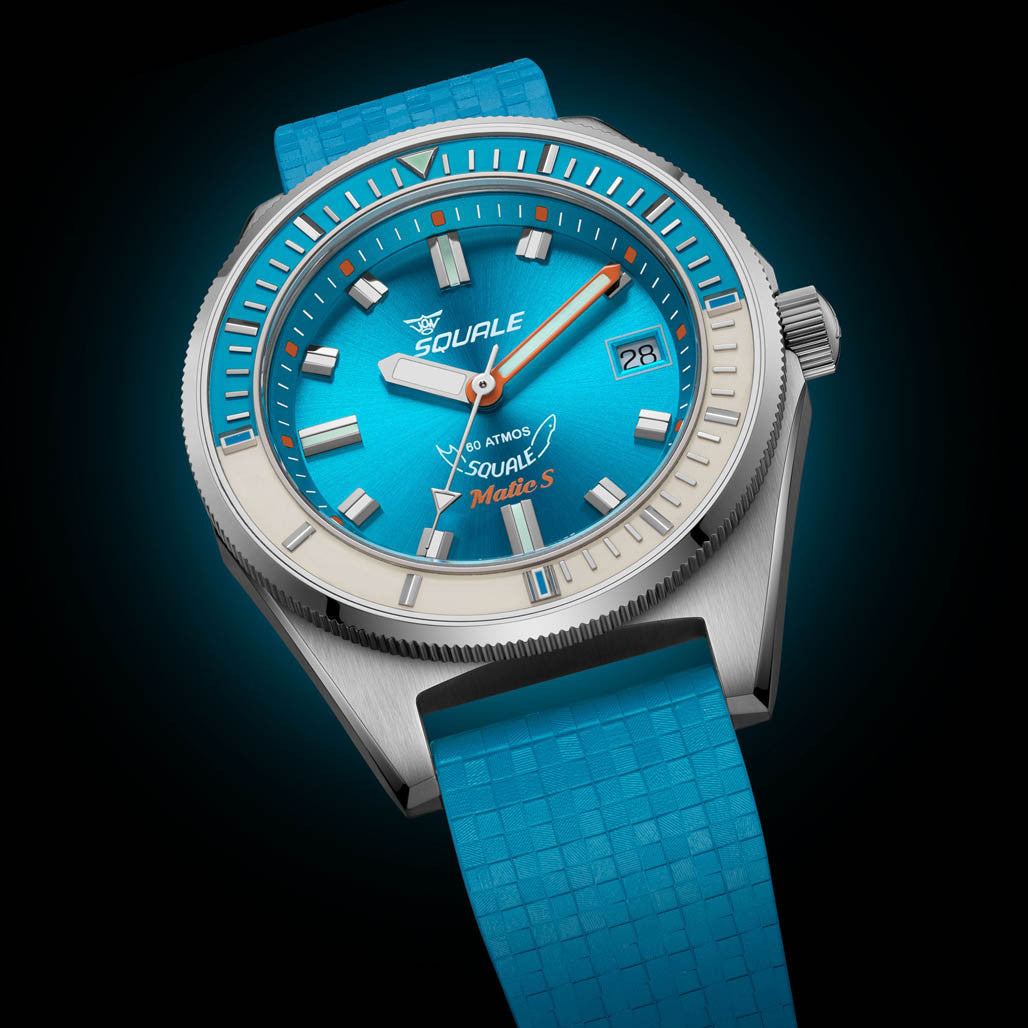 Squale Matic S Light Blue Watch with Mosaic Rubber Strap
