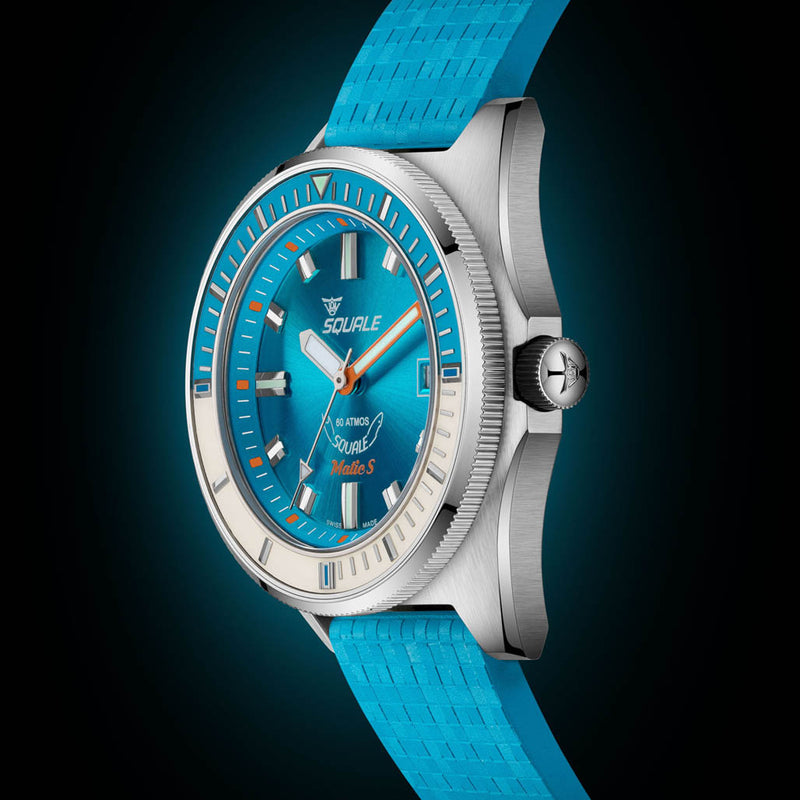 Squale Matic S Light Blue Watch with Mosaic Rubber Strap #MATICLBWLB.MRLB