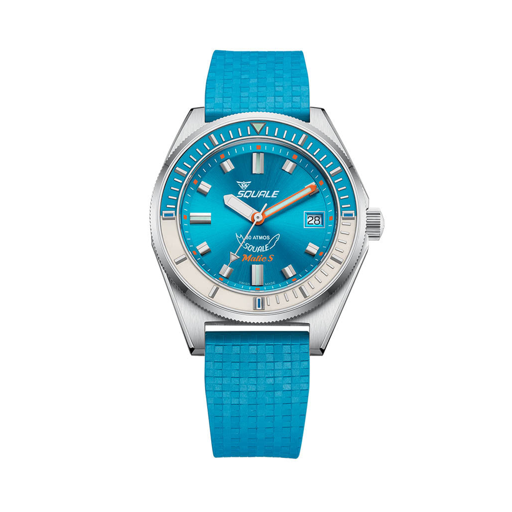 Squale Matic S Light Blue Watch with Mosaic Rubber Strap