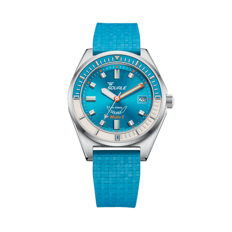 Squale Matic S Light Blue Watch with Mosaic Rubber Strap #MATICLBWLB.MRLB