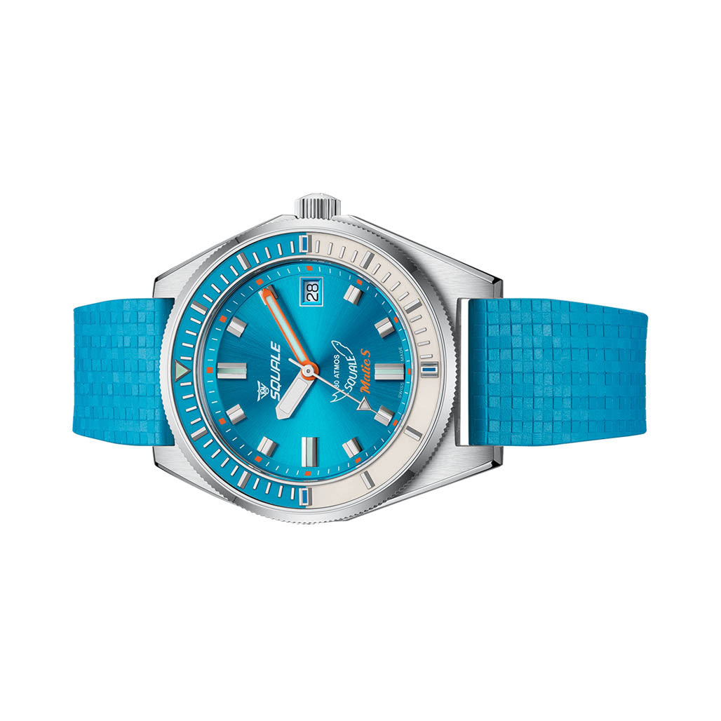 Squale Matic S Light Blue Watch with Mosaic Rubber Strap