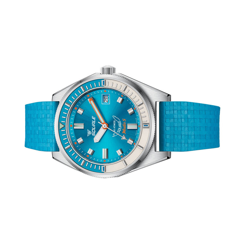 Squale Matic S Light Blue Watch with Mosaic Rubber Strap #MATICLBWLB.MRLB