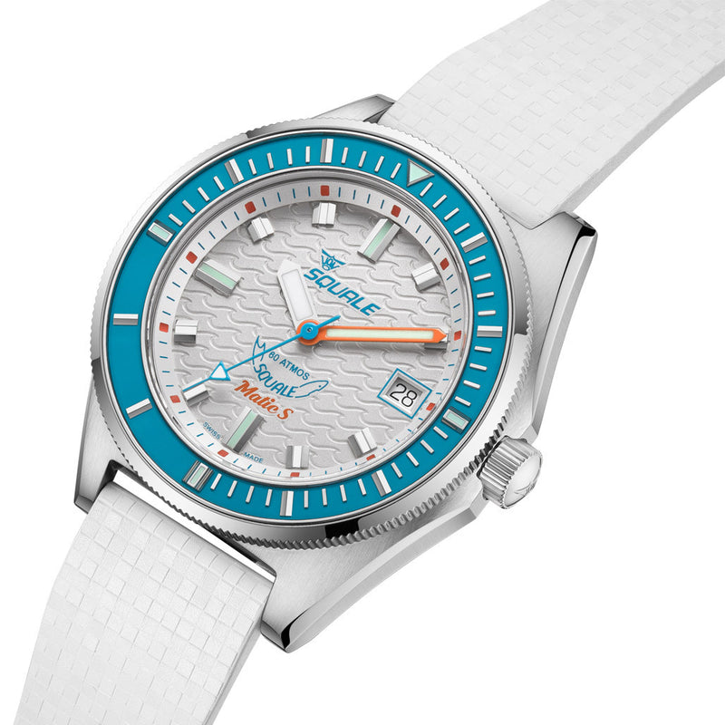 Squale Matic S White Dial Watch with Mosaic Rubber Strap #MATICLBWT.MRWT