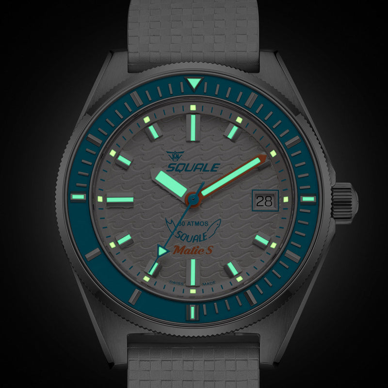Squale Matic S White Dial Watch with Mosaic Rubber Strap #MATICLBWT.MRWT