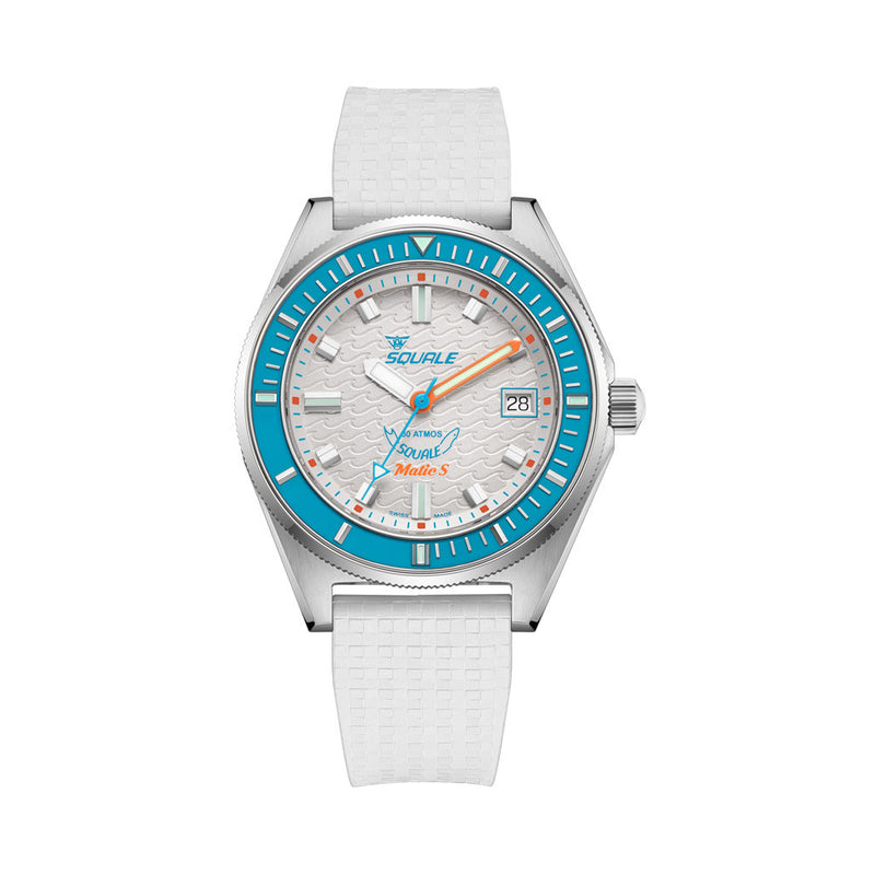 Squale Matic S White Dial Watch with Mosaic Rubber Strap #MATICLBWT.MRWT