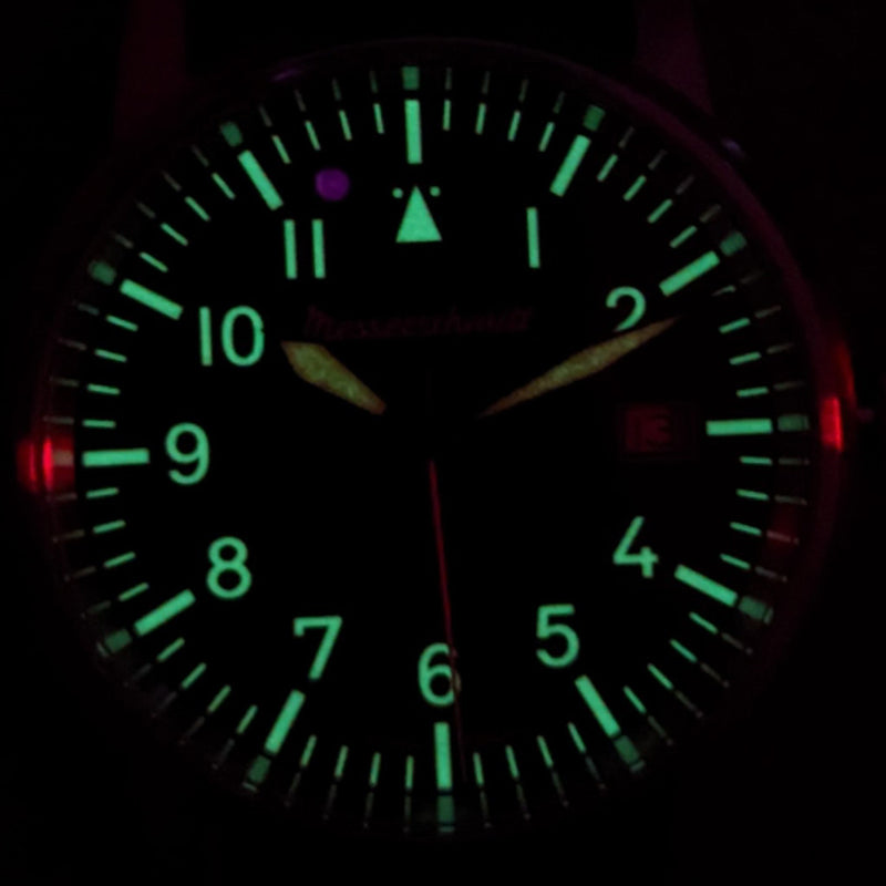 Messerschmitt 38.5mm Black and Orange Type-A Aviator Watch #ME-385OBL lume