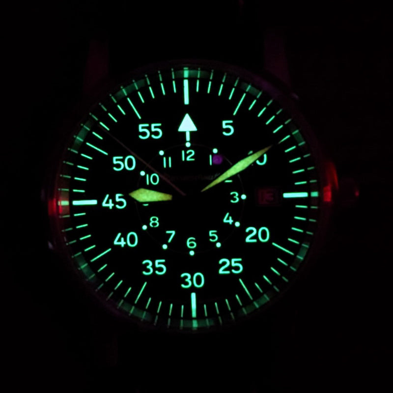 Messerschmitt 38.5mm Black and Orange Type-B Aviator Watch #ME-385OPL lume