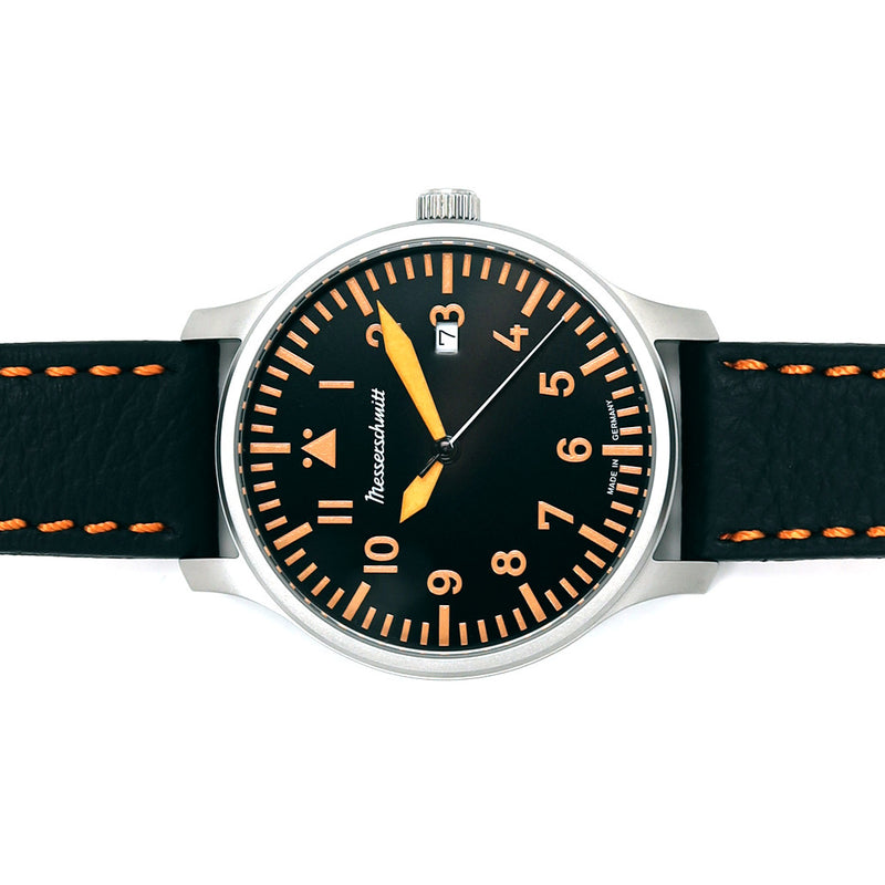 Messerschmitt 42mm Black and Orange Quartz Flieger #ME-42OBL side