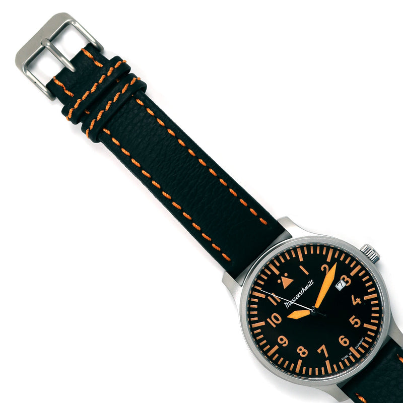 Messerschmitt 42mm Black and Orange Quartz Flieger #ME-42OBL tilt