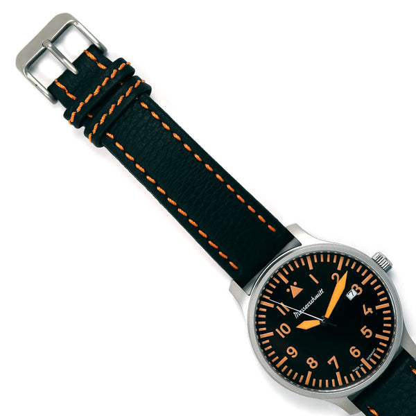 Messerschmitt 42mm Black and Orange Quartz Flieger #ME-42OBL tilt