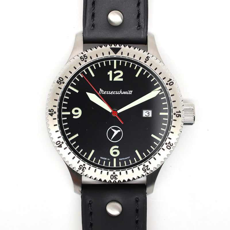 Messerschmitt 43mm Swiss Quartz Aviator Watch with Rotating Bezel #ME-98152LB