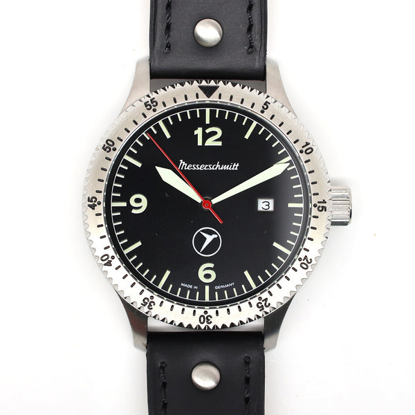 Messerschmitt 43mm Swiss Quartz Aviator Watch with Rotating Bezel #ME-98152LB