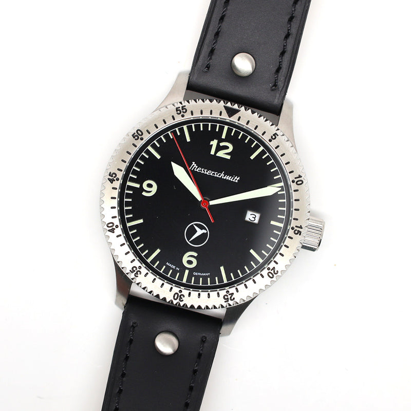 Messerschmitt 43mm Swiss Quartz Aviator Watch with Rotating Bezel #ME-98152LB