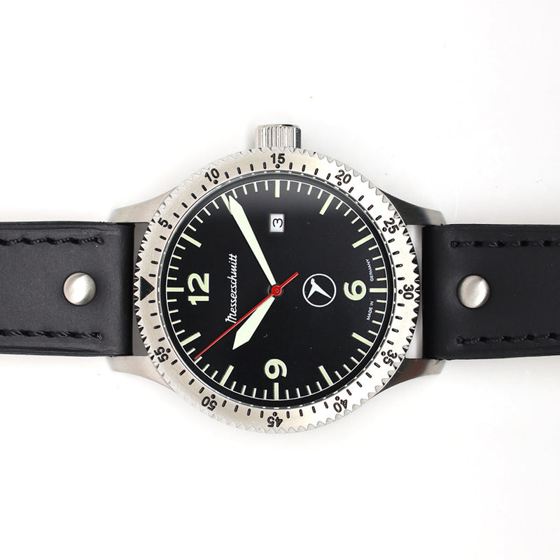 Messerschmitt 43mm Swiss Quartz Aviator Watch with Rotating Bezel #ME-98152LB