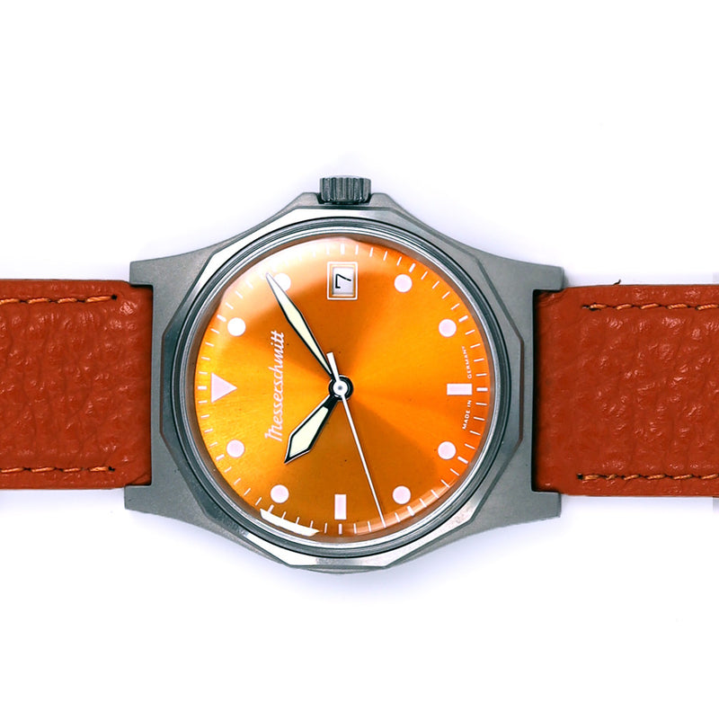 Messerschmitt 36mm Quartz Aviator Style with Orange Dial and Strap #ME-99OR side