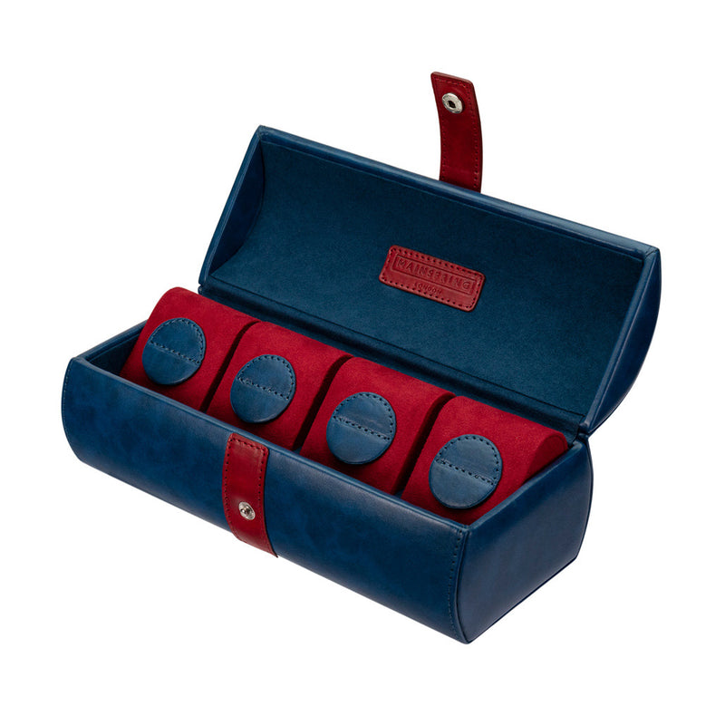 Mainspring Raceday 4 Slot Watch Box in Naval Blue #MS-101-WR1-01 side open