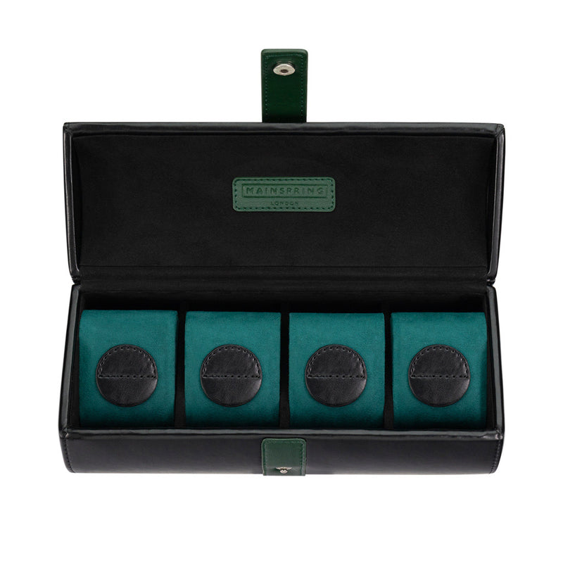 Mainspring Raceday 4 Slot Watch Box in Poker Black #MS-101-WR1-02 open