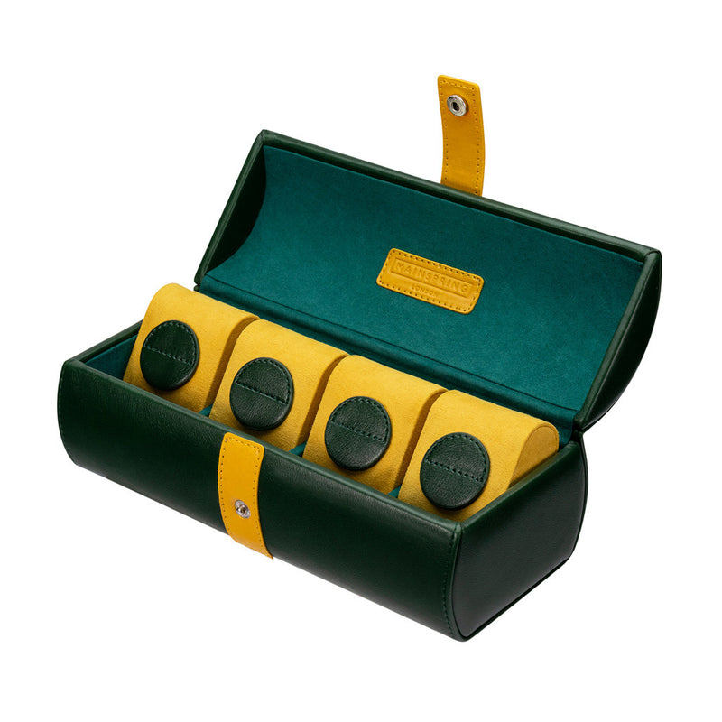 Mainspring Raceday 4 Slot Watch Box in Racing Green #MS-101-WR1-03 side open