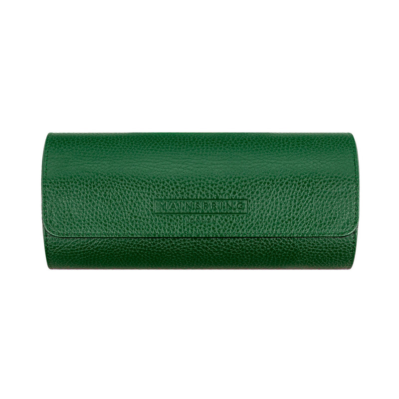 Mainspring Lorenzo 3 Slot Watch Roll in Green #MS-ALWR-01 closed