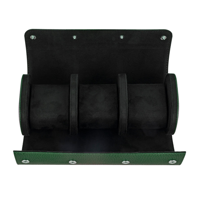 Mainspring Lorenzo 3 Slot Watch Roll in Green #MS-ALWR-01 open