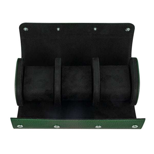 Mainspring Lorenzo 3 Slot Watch Roll in Green #MS-ALWR-01 open