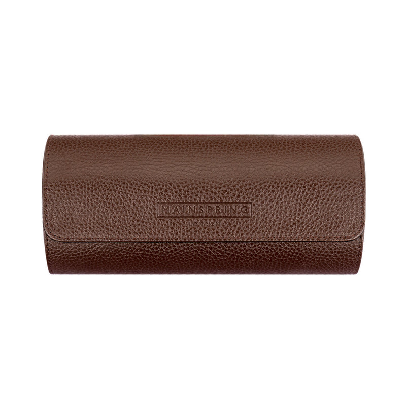 Mainspring Lorenzo 3 Slot Watch Roll in Chocolate Brown #MS-ALWR-02 closed