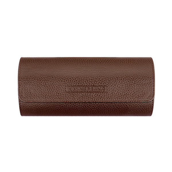 Mainspring Lorenzo 3 Slot Watch Roll in Chocolate Brown #MS-ALWR-02 closed