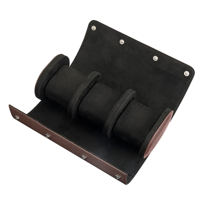 Mainspring Lorenzo 3 Slot Watch Roll in Chocolate Brown #MS-ALWR-02 side open