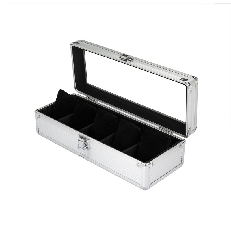 Mainspring Soldado 5 Slot Watch Case in Silver #MS-CBOX2-01 side open