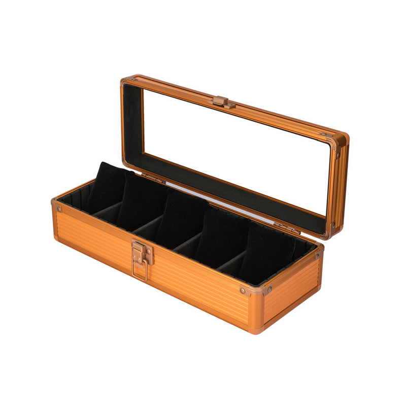 Mainspring Soldado 5 Slot Watch Case in Tiger Orange #MS-CBOX2-03 side open