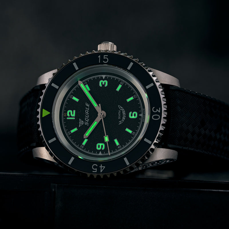 Squale Montauk 300 Meter Swiss Made Automatic Dive Watch with Black Sand Dial #MTK-11 lume
