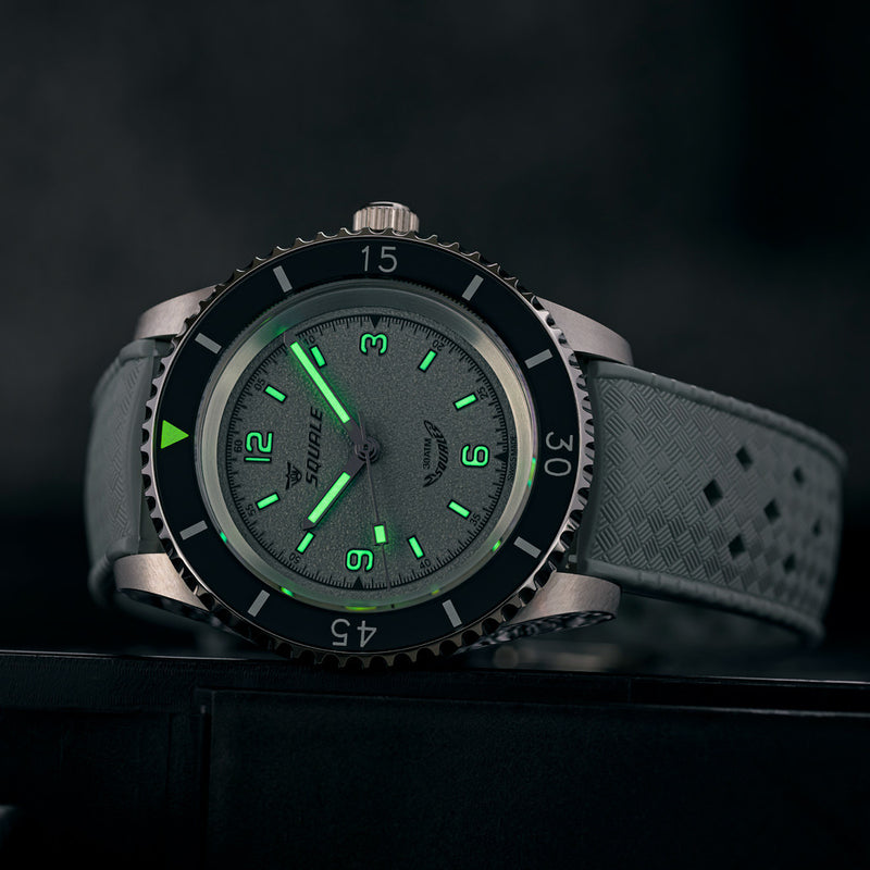 Squale Montauk 300 Meter Swiss Made Automatic Dive Watch with Grey Sand Dial #MTK-13 lume
