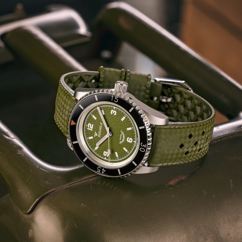 Squale Montauk 300 Meter Swiss Made Automatic Dive Watch with Green Sand Dial #MTK-14 lifestyle