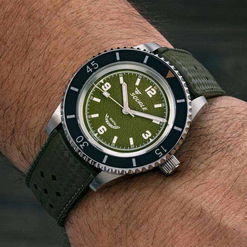 Squale Montauk 300 Meter Swiss Made Automatic Dive Watch with Green Sand Dial #MTK-14 wrist