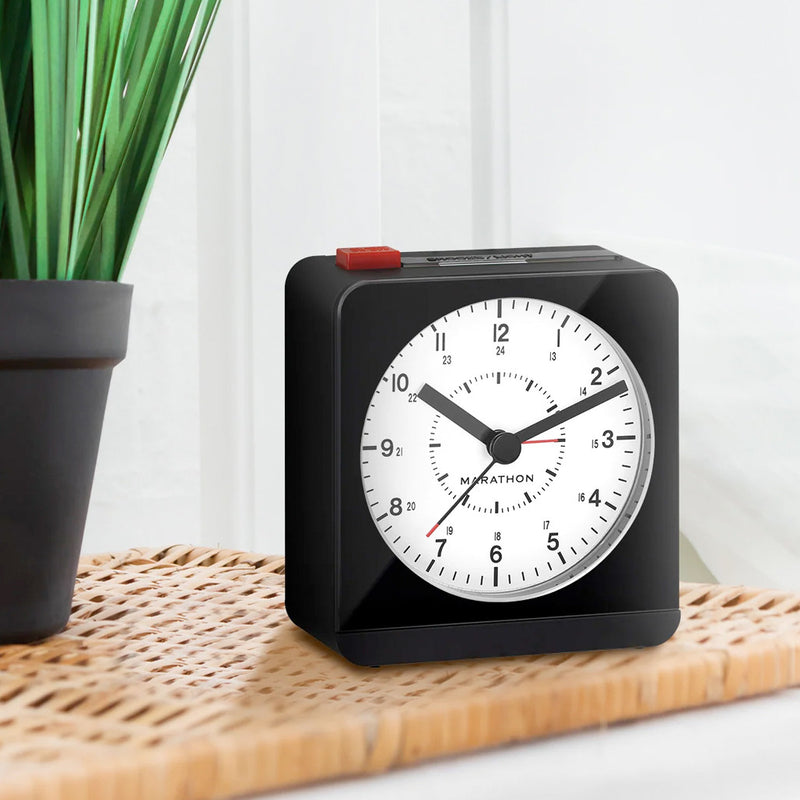 Marathon Alarm Clock with White Dial, Silent Movement, and Auto-Sensing Night Light #CL030053BK lifestyle