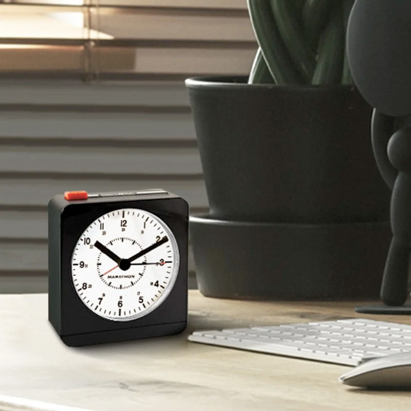 Marathon Alarm Clock with White Dial, Silent Movement, and Auto-Sensing Night Light #CL030053BK lifestyle