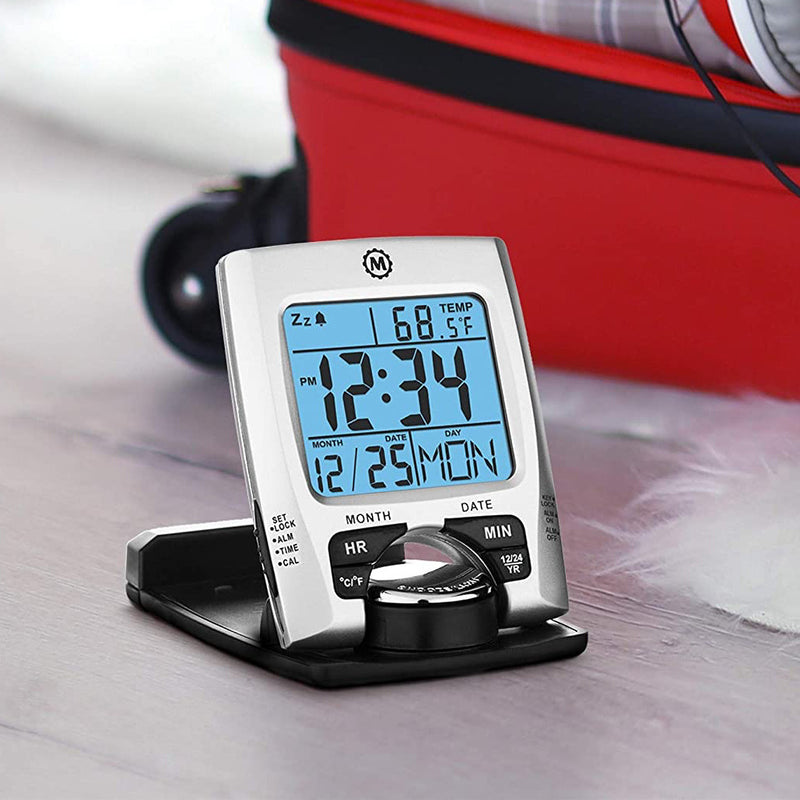 Marathon Travel Alarm Clock with Calendar, Temperature, 12 or 24 Hour Format #CL030023