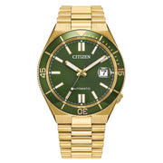 Citizen Tsuyosa Shore Watch in Yellow Goldtone with Green Dial #NJ0232-53X