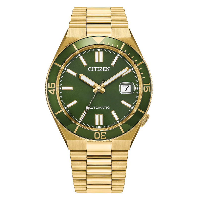 Citizen Tsuyosa Shore Watch in Yellow Goldtone with Green Dial #NJ0232-53X